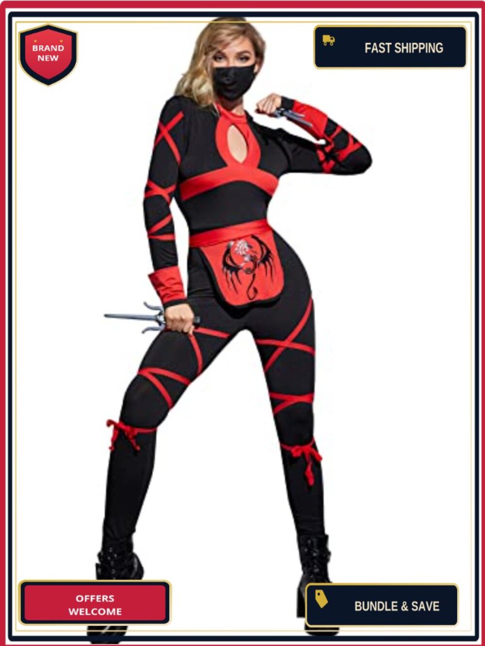 Ninja Costume Set with Mask and Sai – Women's Roleplay Outfit